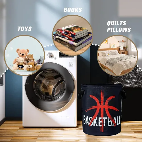 Miniatura 4 de Cesta de lavandería de baloncesto cesta de pelota plegable de tela Oxford divertida bolsa de lona cesta de almacenamiento de ropa organizador