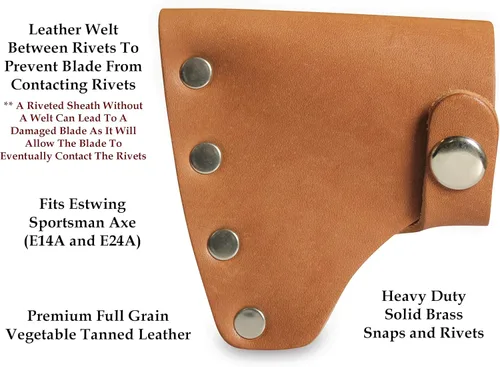 Miniatura 2 de American Bench Craft - Funda de hacha de piel - Compatible con modelos de hacha deportiva ESTWING E14A y E24A - Cubierta de hacha de piel de grano