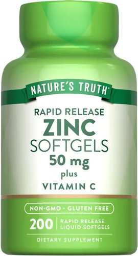 Nature's Truth Suplemento de zinc de 50 mg | con vitamina C | 200 cápsulas blandas líquidas | Sin OMG y sin gluten