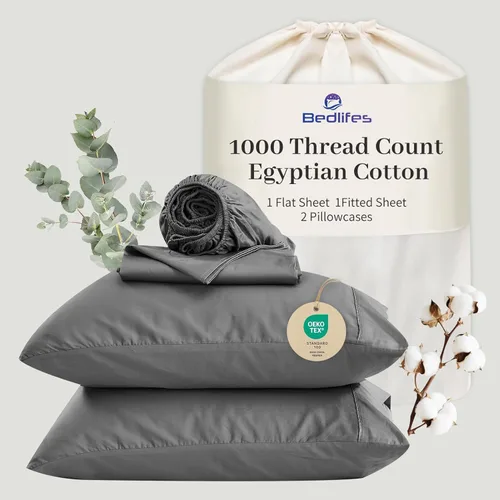 Miniatura 22 de Bedlifes Sábanas de algodón egipcio de 1000 hilos, tamaño Queen, 4 piezas con bolsillo profundo de 16 pulgadas, ropa de cama ultrasuave refrescante