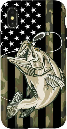 Miniatura 5 de Funda de camuflaje para iPhone 16, diseño de bandera estadounidense, pescador, pescador, camuflaje
