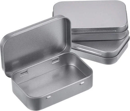 Miniatura 15 de Hotop Paquete de 3 recipientes rectangulares de metal de 3.75 x 2.45 x 0.8 pulgadas, recipientes con tapas, mini caja pequeña portátil para el Negro