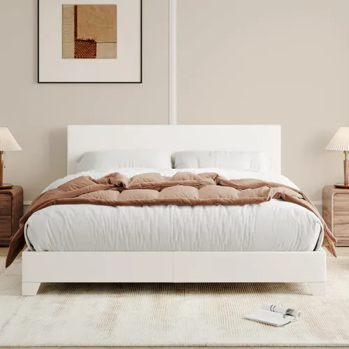 Miniatura 10 de Allewie - Base de cama Queen con cabecero tapizado ajustable, cama plataforma con listones de madera, base de colchón resistente, no necesita Gris