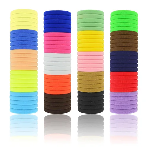 Miniatura 25 de Paquete de 100 ligas para el cabello sin costuras para mujeres y niñas, soportes para cola de caballo para cabello grueso (blanco)
