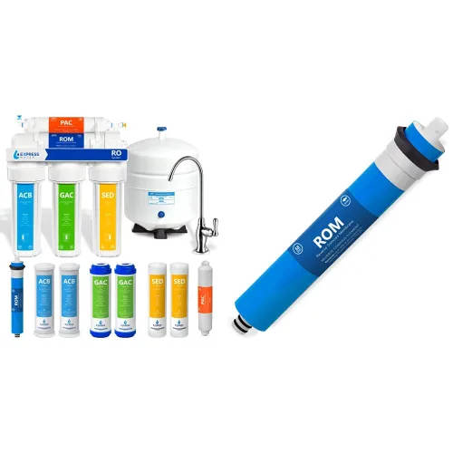 Express Water Filtración por ósmosis inversa RO5DX Sistema RO de 5 etapas certificado NSF, 14 x 15 x 5, blanco y FLTMEME50 - Membrana de ósmosis