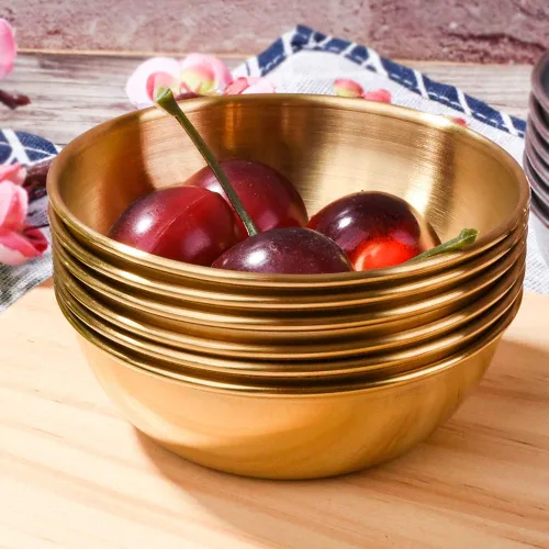 Miniatura 5 de Juego de 6 platos de salsa de soja de acero inoxidable, cuencos redondos dorados para sushi, albóndigas y olla caliente, platos de condimentos
