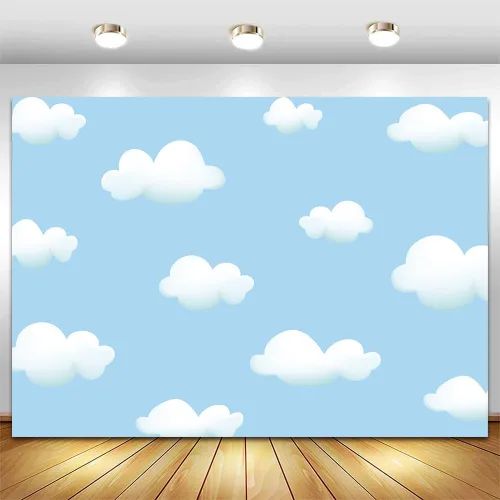 Miniatura 7 de Qian Telón de fondo de nube blanca con cielo azul para fotografía, decoración de fiesta de cumpleaños de niños, niñas, baby shower, fondo