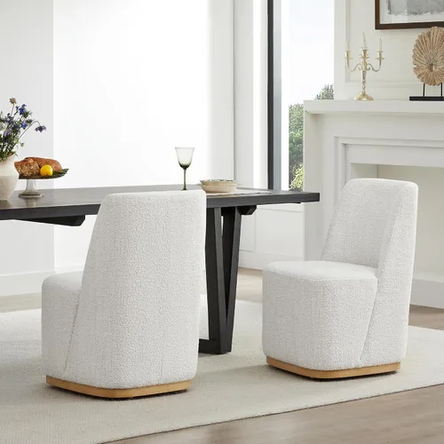 Miniatura 18 de CHITA Juego de 2 sillas de comedor tapizadas giratorias con ruedas, silla de comedor de tela moderna certificada FSC con ruedas, sillas de comedor