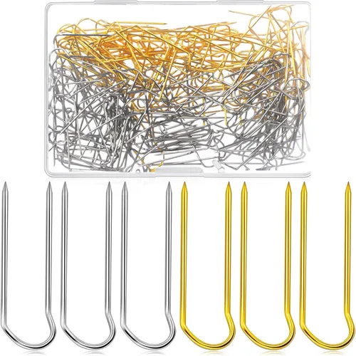 Miniatura 10 de MTLEE 200 horquillas para acolchar, coser en forma de U, pasadores de costura de acero inoxidable de 0.9 pulgadas de largo, doble costura, bloqueo