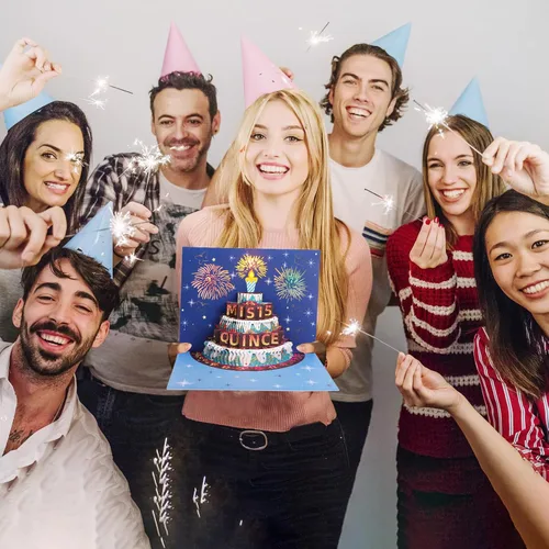 Miniatura 4 de Rotel Tarjeta de quinceañera, luz de pastel emergente y música, tarjeta de feliz cumpleaños 15 para regalos de quinceañera, tarjetas