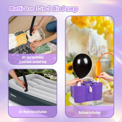 Miniatura 5 de Bomba eléctrica de globos, máquina sopladora de globos eléctrica portátil, bomba de aire de globos, boquilla doble, inflador de globos de 110 V 600