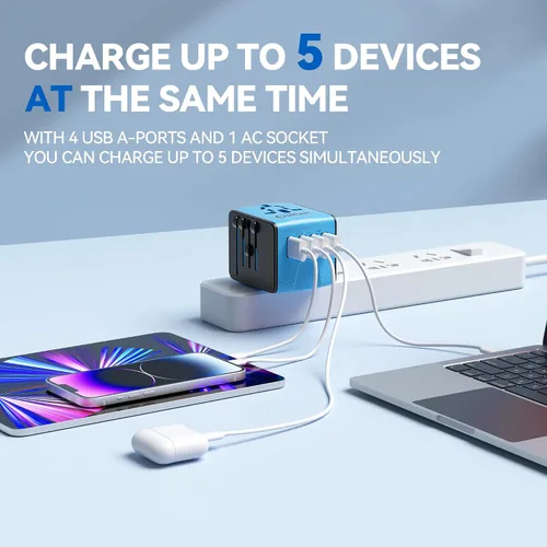 Miniatura 5 de Unidapt Adaptador de viaje universal, adaptador de enchufe internacional rápido 2,4A 4-USB enchufe de alimentación europeo, cargador de pared de CA