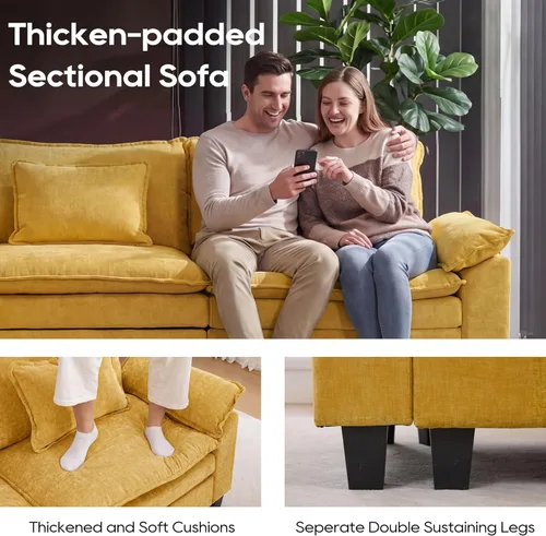Miniatura 8 de URRED Sofá modular de gran tamaño, 87 pulgadas en forma de L, moderno y cómodo sofá nube con otomana móvil y almohadas, sofás de asiento profundo