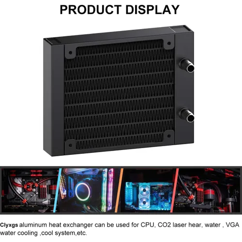 Miniatura 5 de Clyxgs Radiador de refrigeración por agua, radiador intercambiador de calor de aluminio de 12 tubos con tubo para PC CPU, computadora, sistema
