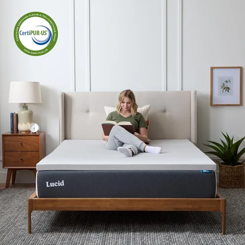 Miniatura 4 de Lucid Cubrecolchón de espuma viscoelástica con infusión de carbón de bambú de 2 pulgadas - Tamaño Twin - Control de humedad y olor - Ventilado