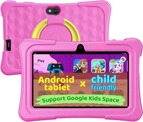 aiprotablet Tableta para niños, tableta Android 15 de 7 pulgadas para niños, 8 GB+32 GB 1 TB expandir, tabletas de cuatro núcleos para niños Rosa