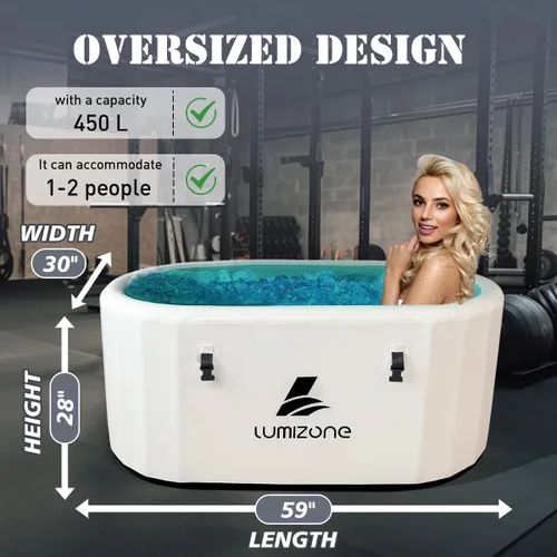 Miniatura 8 de Lumizone Bañera de inmersión fría inflable de 132 galones de capacidad, baño de hielo portátil, compatible con enfriadores de agua con tapa, sellos