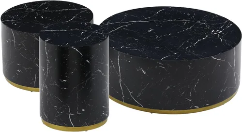 Miniatura 8 de JUSTONE Mesa auxiliar negra con fondo de borde dorado y textura de mármol, mesa auxiliar redonda para sala de estar, artículos esenciales