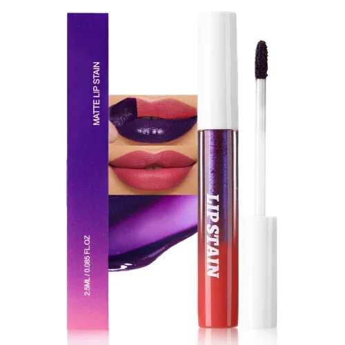 Miniatura 10 de evpct Tintas de labios que se despegan de color rojo mauve profundo con pinza, lápiz labial líquido mate de larga duración, resistente al agua