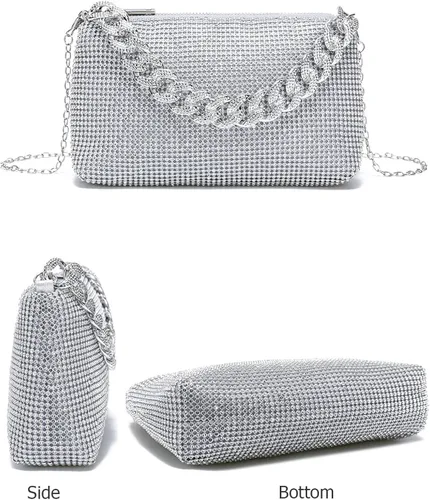 Miniatura 4 de YIKOEE Bolso de mano brillante con diamantes de imitación para mujer, con cadena gruesa