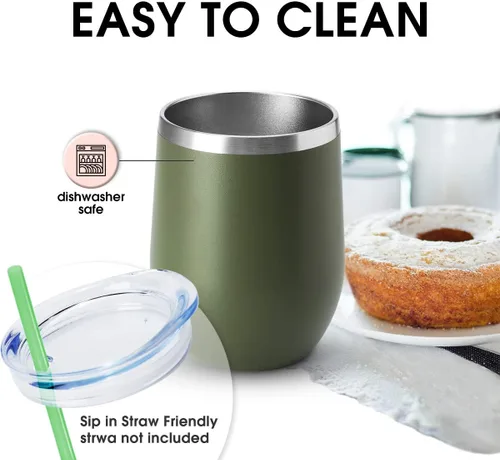 Miniatura 3 de HASLE OUTFITTERS Vaso de vino de 12 onzas con tapa, copas de vino sin tallo, tazas de viaje al vacío de doble pared, taza de café de acero Acero