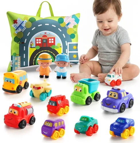 ALASOU 12 juguetes de goma suave para niños de 1 año con tapete de juego/bolsa de almacenamiento, juguetes para bebés, regalos para niños de 1 año