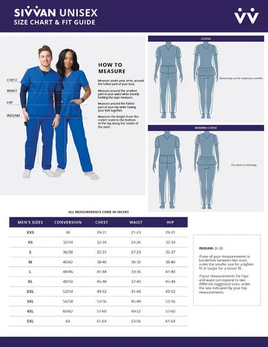Miniatura 7 de Sivvan Conjunto médico unisex duradero, camiseta clásica con cuello en V y pantalones médicos con cordón para hombres y mujeres, 5 bolsillos