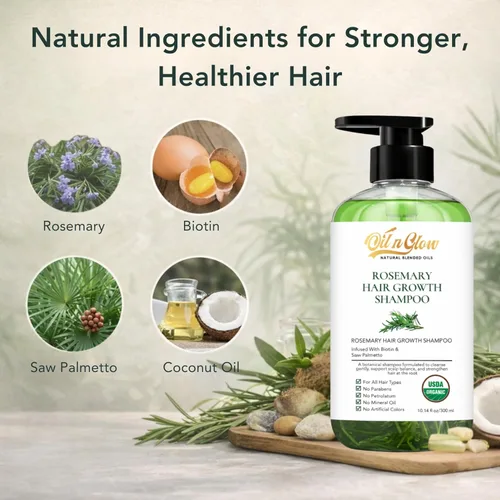 Miniatura 2 de Champú orgánico de romero USDA para el crecimiento del cabello para engrosar y fortalecer para hombres y mujeres con biotina, bloqueador DHT