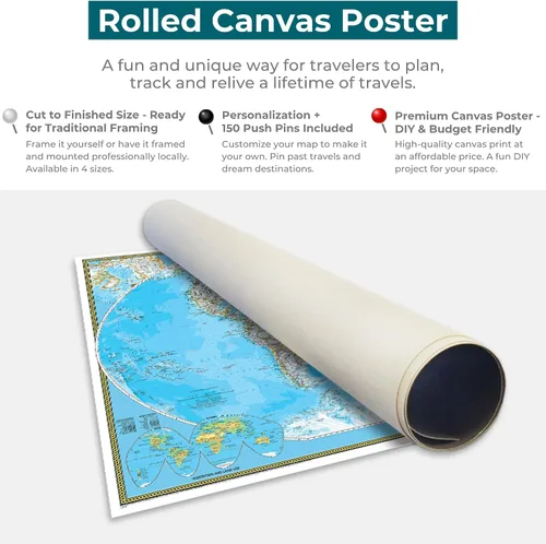 Miniatura 4 de National Geographic - Mapa de viaje – Póster de lienzo con mapa del mundo clásico con alfileres – Mapa personalizado del mundo – Grande 24 x 36