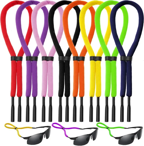 Paquete de 8 correas flotantes para lentes de sol, correas unisex para lentes de sol, cadena de 8 colores para gafas, correa de soporte de espuma