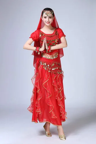 Miniatura 2 de ORIDOOR Vestido de danza del vientre para mujer, disfraz indio de Bollywood para Halloween, faldas de gasa, trajes brillantes para danza