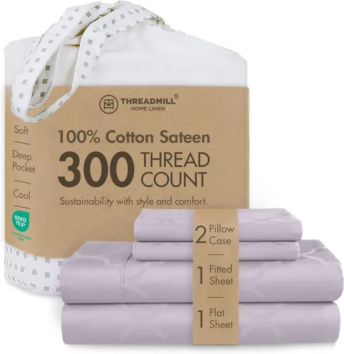 Miniatura 70 de Threadmill Sábanas 100% Algodón para Cama Tamaño King Juego de Sábanas de 4 Piezas para Cama King Suave, Transpirable y Ligero Satén de Damasco