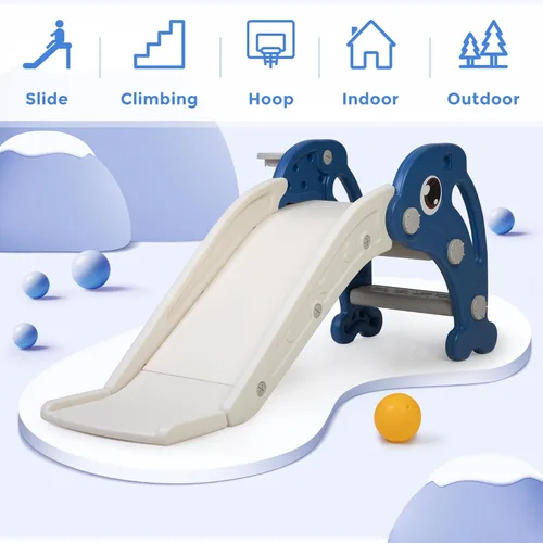 Miniatura 5 de NYEEKOY Juego de tobogán 3 en 1 para niños pequeños, tobogán para bebé con aro de baloncesto y pelota, patio de juegos para interiores y exteriores