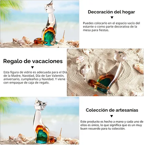 Miniatura 3 de EUSTUMA Adorno de figura de gato de vidrio soplado a mano, adorno de animal para decoración del hogar, colección de animales para regalo