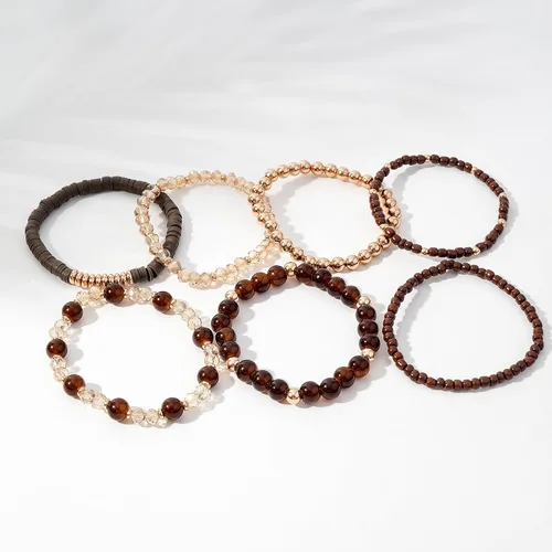 Miniatura 3 de GOOJIDS - Pulseras de cuentas de arcilla estilo heliosis surfista para mujer, con discos de vinilo y dije de mal de ojo, apilables, pulseras