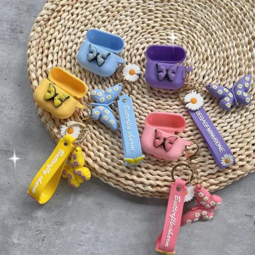 Miniatura 4 de Funda compatible con Airpods de 3ª generación 2021, bonita funda de silicona líquida de dibujos animados de mariposa 3D para niños y adolescentes