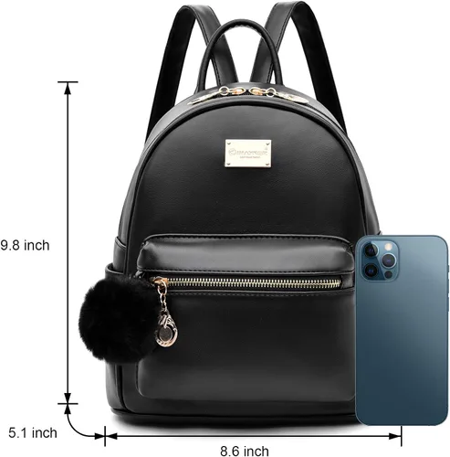 Miniatura 3 de I IHAYNER Mochila de cuero para mujer, de moda, con pompón, mochila casual de viaje