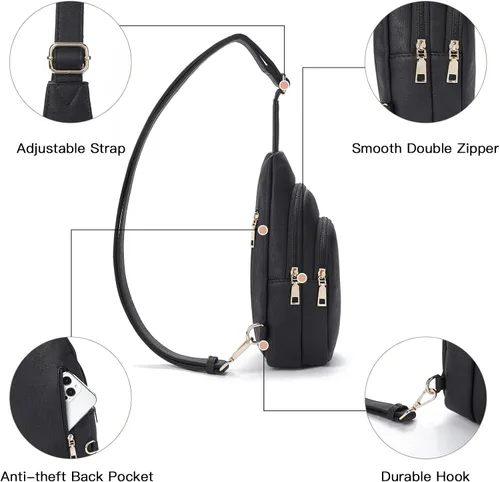 Miniatura 67 de Telena Riñonera pequeña para mujer, de cuero, cangureras, bolsa de pecho para mujer