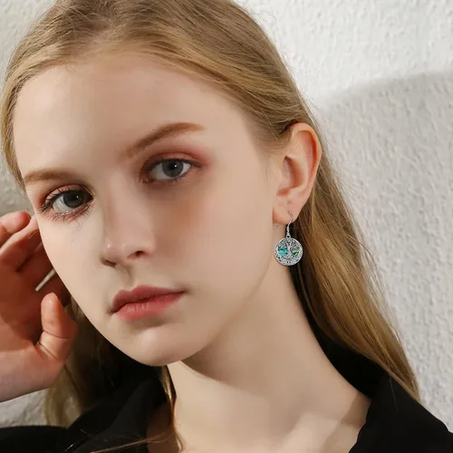 Miniatura 2 de Aretes de plata de ley con diseño de árbol de la vida celta con concha de abulón para mujer