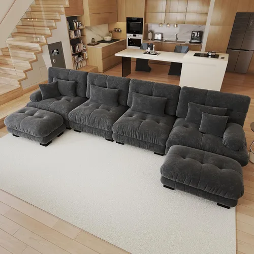 Miniatura 109 de Sofá modular de gran tamaño de 94 pulgadas, sofás seccionales grandes de color beige y blanco para sala de estar, juego de sofá de terciopelo, sofás