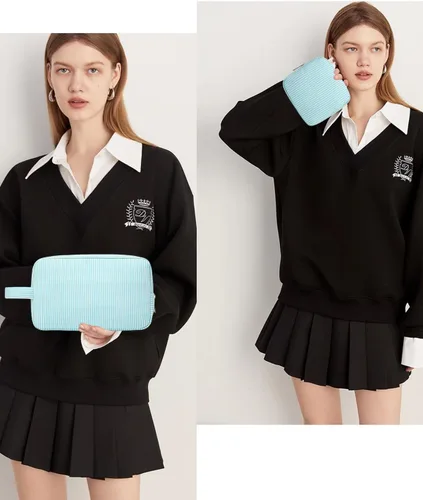 Miniatura 3 de 2 mini bolsas de maquillaje, pequeñas bolsas de maquillaje para bolso, bolsa de cosméticos con bolsillos deslizantes, pequeña bolsa de aseo de viaje