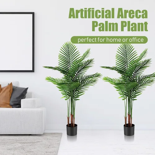 Miniatura 4 de Jexine Paquete de 2 palmeras artificiales de 4 pies, plantas falsas, palmeras artificiales de areca para interiores y exteriores, palmeras