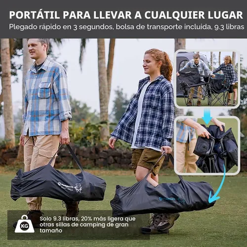 Miniatura 5 de FUNDANGO Silla de campamento de gran tamaño para adultos, silla de césped plegable portátil de servicio pesado con asiento y respaldo acolchados