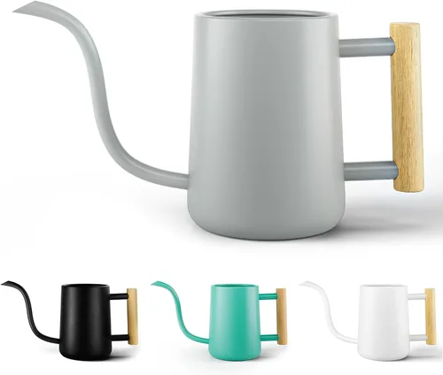 Miniatura 10 de Regadera de metal de 35 onzas, pequeña para interior, con boquilla larga y mango de madera real para plantas de casa, suculentas, cactus y plántulas