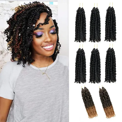 Miniatura 22 de Cabello de Ganchillo Pre-Retorcido Passion Twist para Mujeres Negras y Niños, Cabello Passion Twist Pre-Enrollado Trenzas Bohemias 4 Pulgadas 8