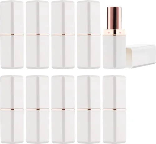 Miniatura 6 de Allwon 10 tubos de lápiz labial vacíos blancos DIY contenedor de bálsamo labial (tubo cuadrado), Blanco, Tubo cuadrado blanco