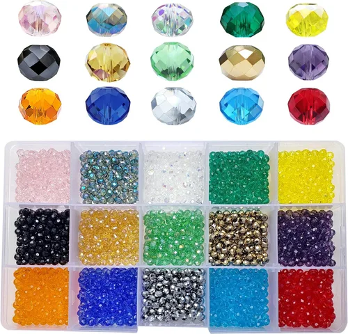 Miniatura 13 de Cuentas de vidrio de bicono de 0.394 pulgadas para hacer joyas, 300 piezas de forma facetada, cuentas espaciadoras de cristal coloridas, surtidos