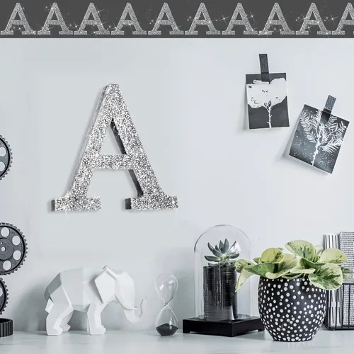 Miniatura 5 de Qunclay Letras brillantes de cristal plateado de 5.7 pulgadas, decoración de diamantes triturados, letra de madera con purpurina con tornillo