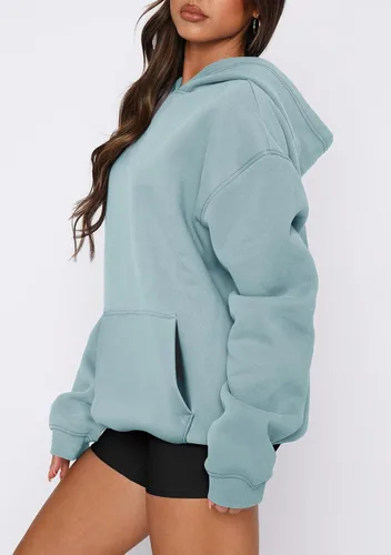 Miniatura 27 de onlypuff Sudadera casual con capucha para mujer, de manga larga, con bolsillo de canguro, hombro caído