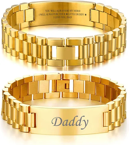 Miniatura 14 de VNOX Correa de reloj masculina de acero inoxidable, pulsera de eslabones personalizada, regalo de joyería para hombres, papá, padre, marido, novio